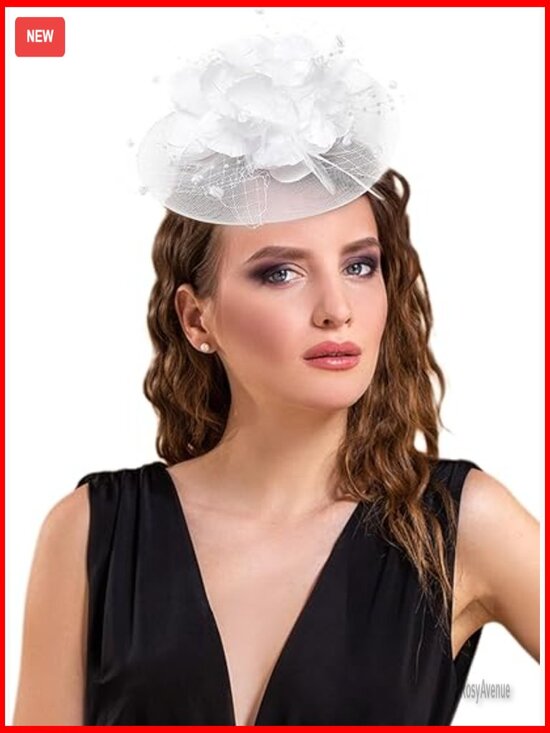 Vintage Feather Fascinator Hat with Headband Derby Tea Party Wedding main image 4